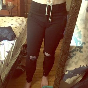 Black Distressed Skinny Jeans by Cello, 7